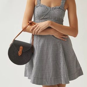 Maeve Anthropologie black gingham sweetheart mini dress 1x plus